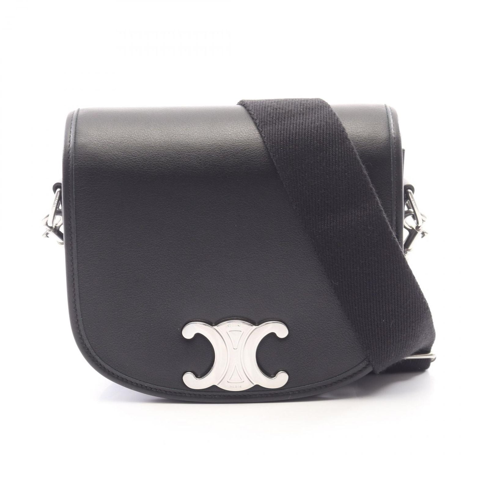 Celine Shoulder Bag Besace Triomphe Black Leather Small Strap