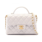 Chanel Shoulder Bag Quilted Top Handle 2-Way Light Gray Lambskin Chain