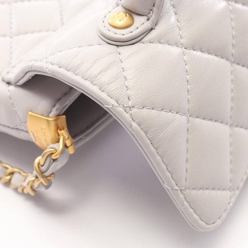 Chanel Shoulder Bag Quilted Top Handle 2-Way Light Gray Lambskin Chain — view 7