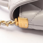Chanel Shoulder Bag Quilted Top Handle 2-Way Light Gray Lambskin Chain — view 8