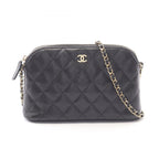 Chanel Shoulder Bag Quilted Classic Chain Clutch Black Caviar Leather Timeless