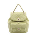 Chanel Backpack Quilted Yellow Green Leather Dumas Chain
