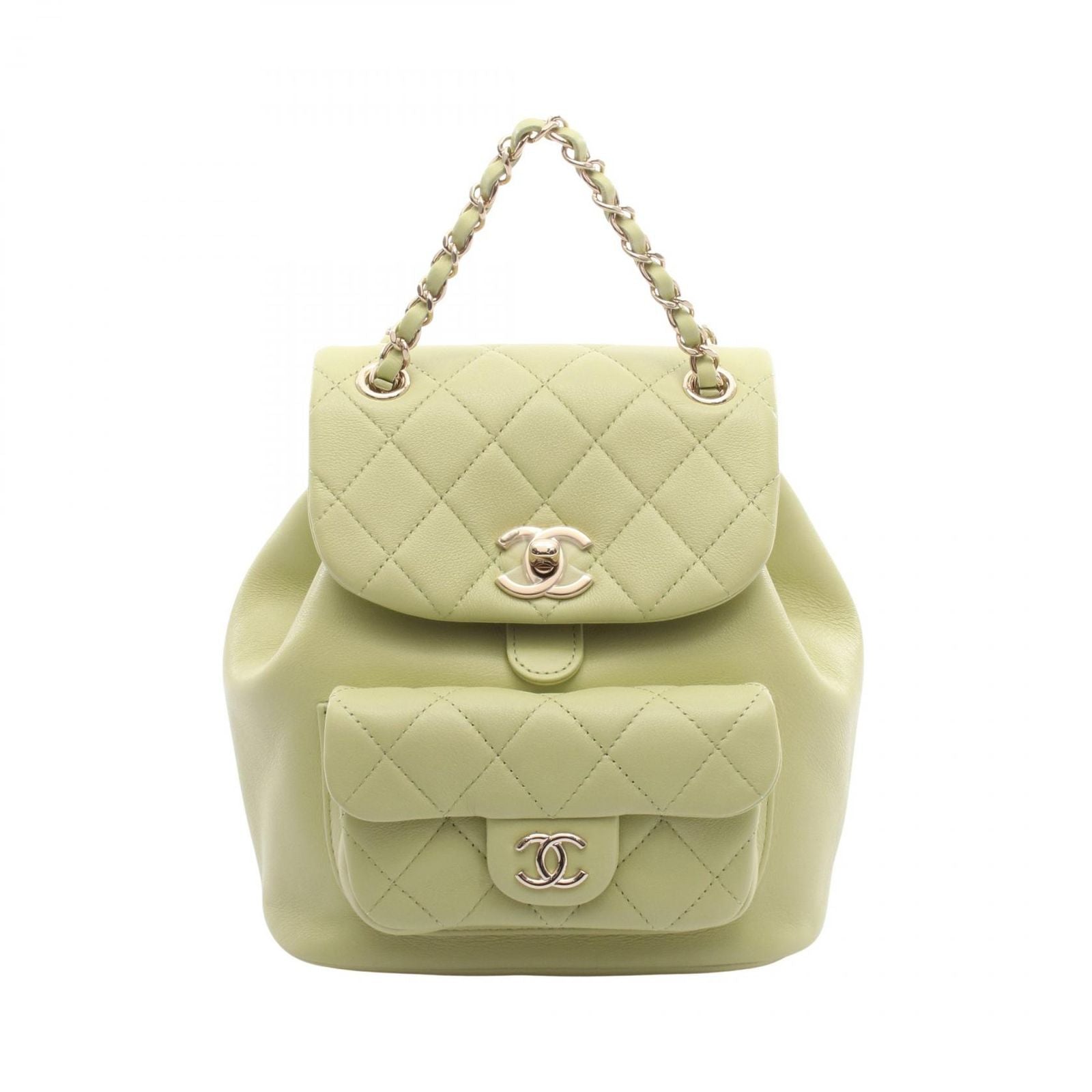 Chanel Backpack Quilted Yellow Green Leather Dumas Chain