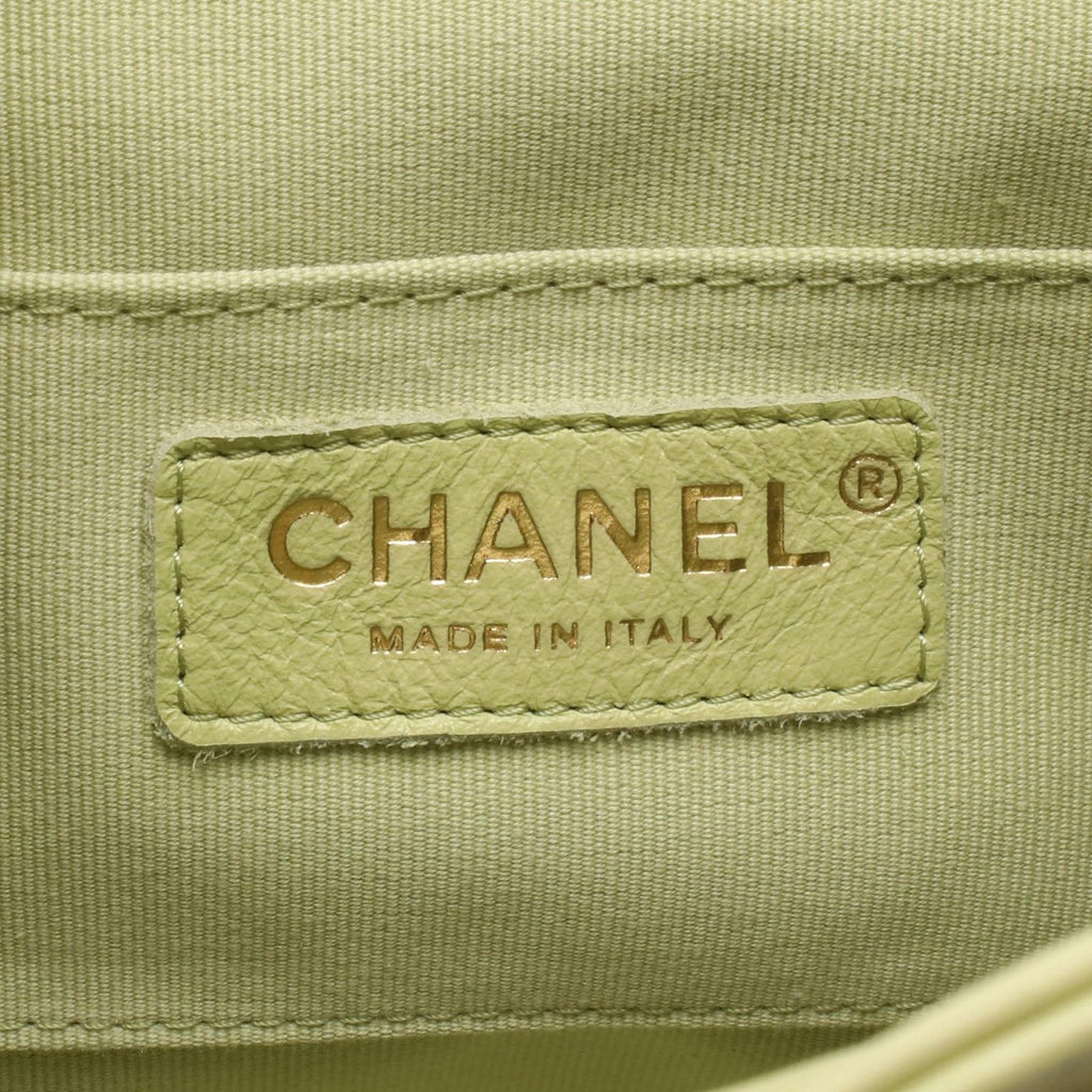 Chanel Backpack Quilted Yellow Green Leather Dumas Chain — view 4