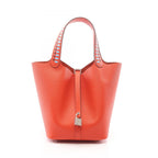 Hermes Handbag Picotin Lock MM Capucines Celeste Rouge Ash Leather Tresage