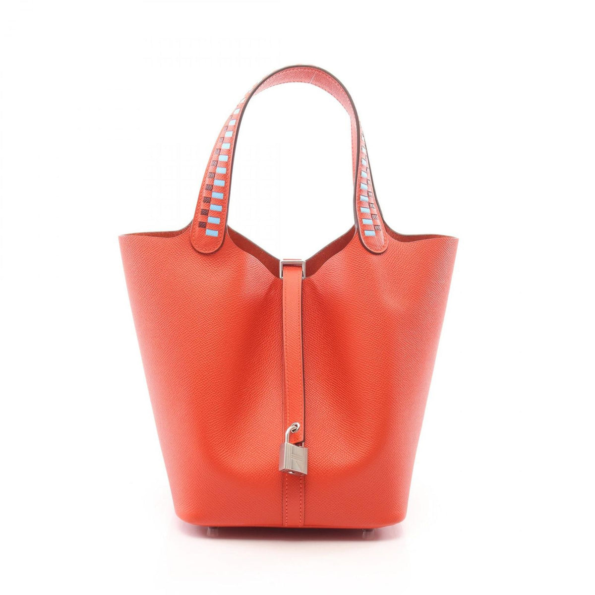 Hermes Handbag Picotin Lock MM Capucines Celeste Rouge Ash Leather Tresage