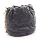 Chanel Shoulder Bag Quilted Drawstring Black Lambskin Pearl Chain Mini — view 2