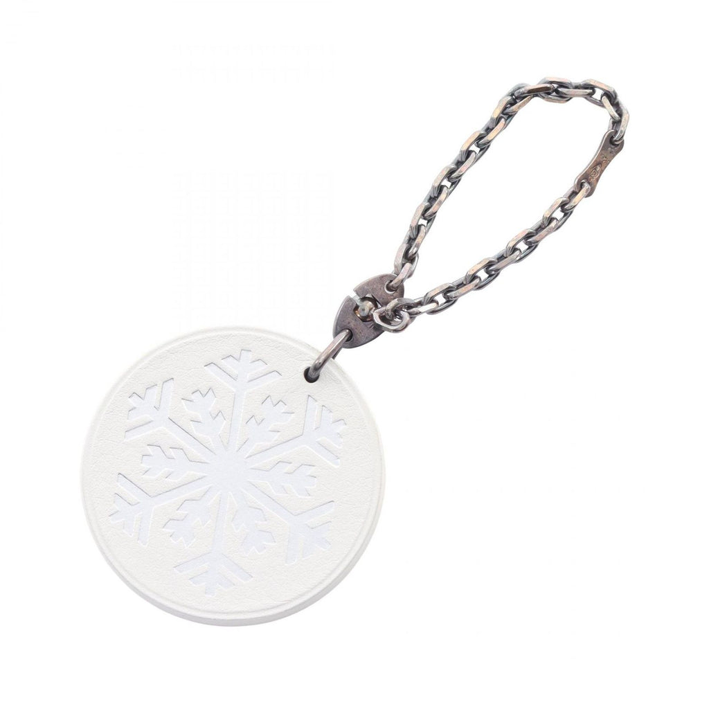 Hermes Charm Snowflake White Silver Leather Key Holder Keychain