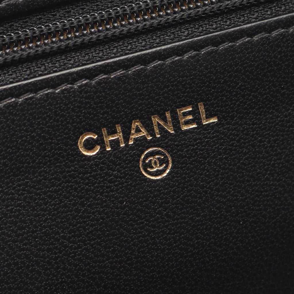Chanel Shoulder Bag Quilted Black Lambskin Chain Wallet — view 4