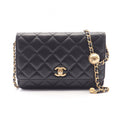 Chanel Shoulder Bag Quilted Black Lambskin Chain Wallet