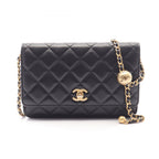 Chanel Shoulder Bag Quilted Black Lambskin Chain Wallet