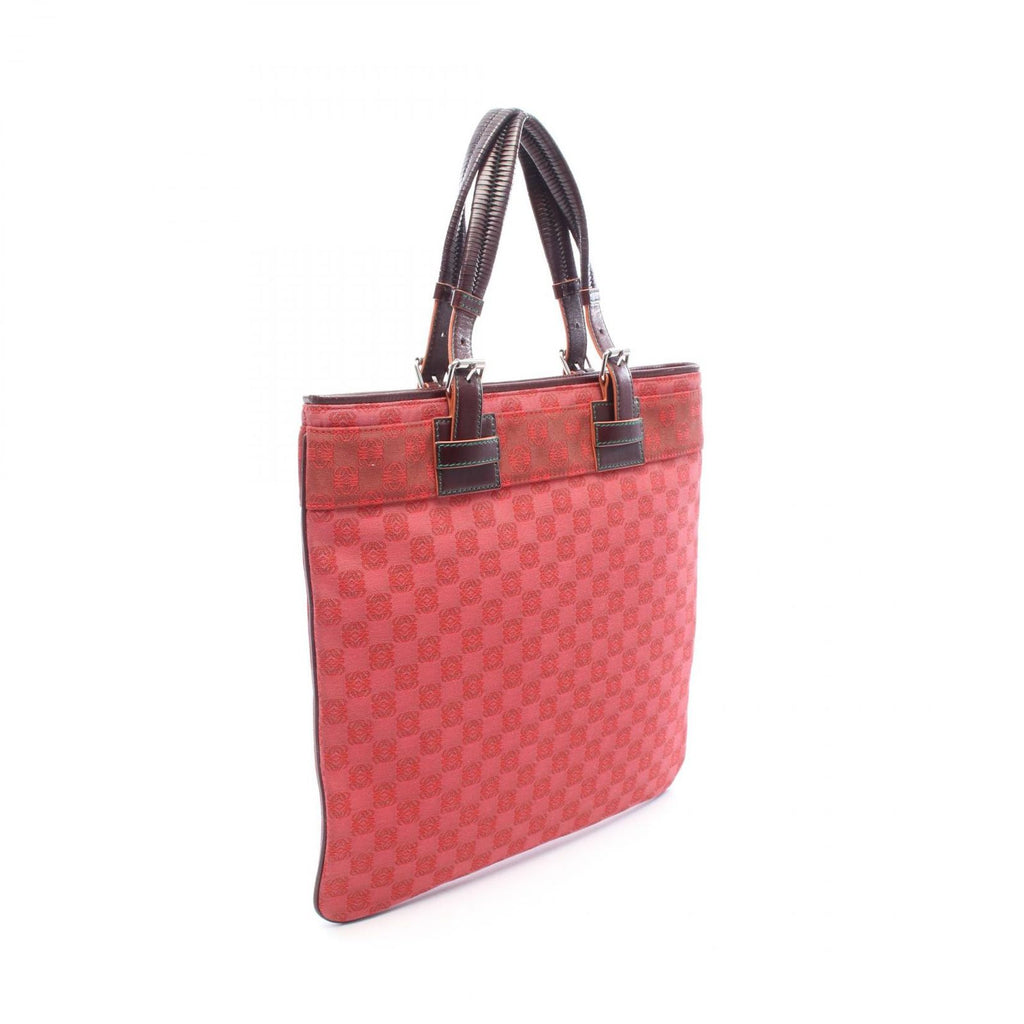 Loewe Tote Anagram Red Brown Canvas Leather — view 2