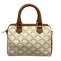 Celine Handbag Small Boston Triomphe Canvas White Beige Brown