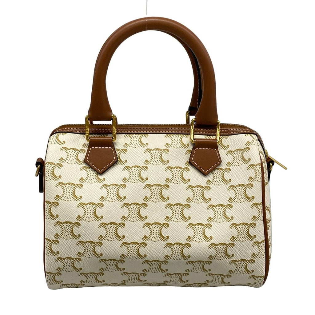 Celine Handbag Small Boston Triomphe Canvas White Beige Brown — view 3