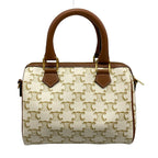 Celine Handbag Small Boston Triomphe Canvas White Beige Brown — view 3
