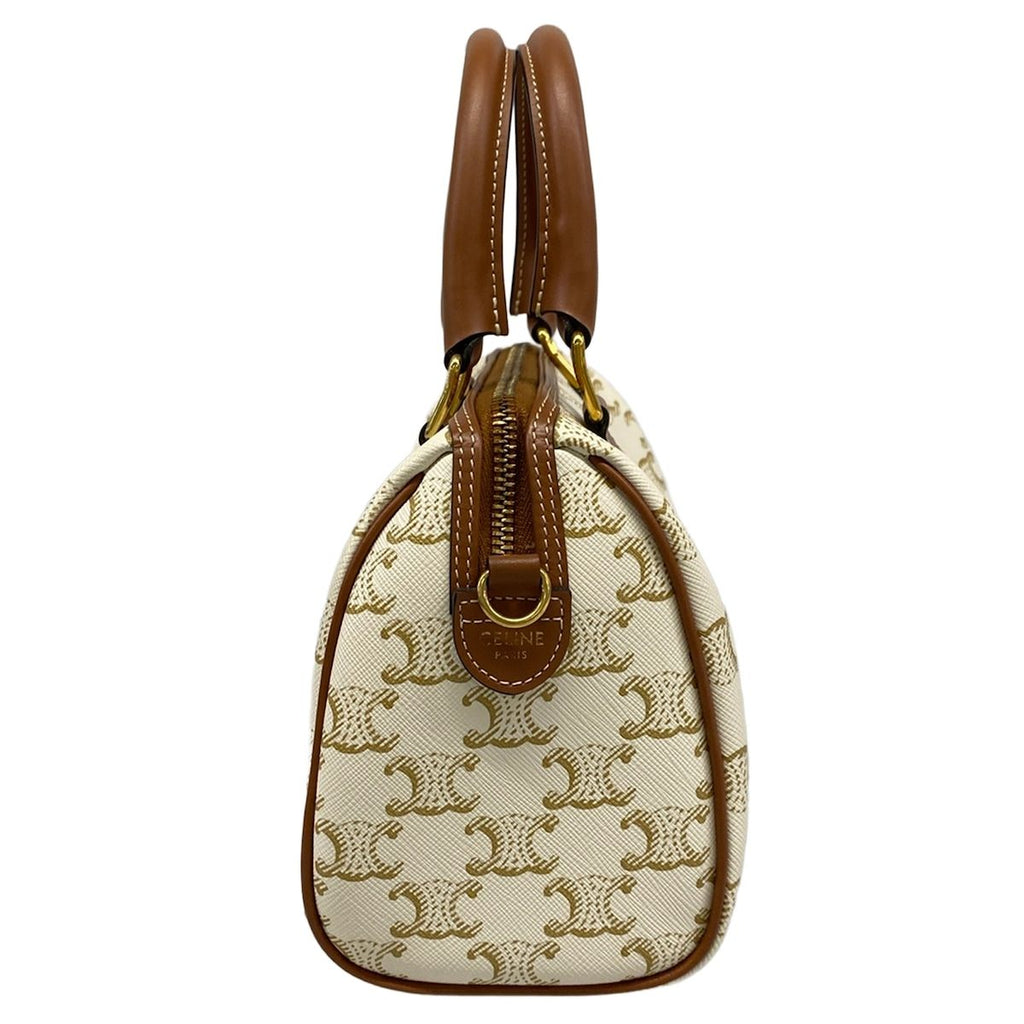 Celine Handbag Small Boston Triomphe Canvas White Beige Brown — view 4