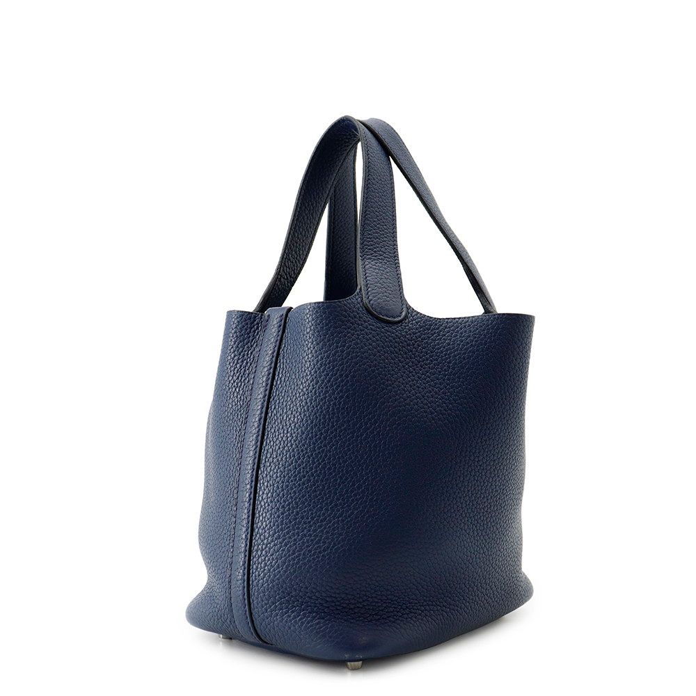 Hermes Handbag Picotin Lock PM Blue Saphir Silver Taurillon Clemence Tote — view 2