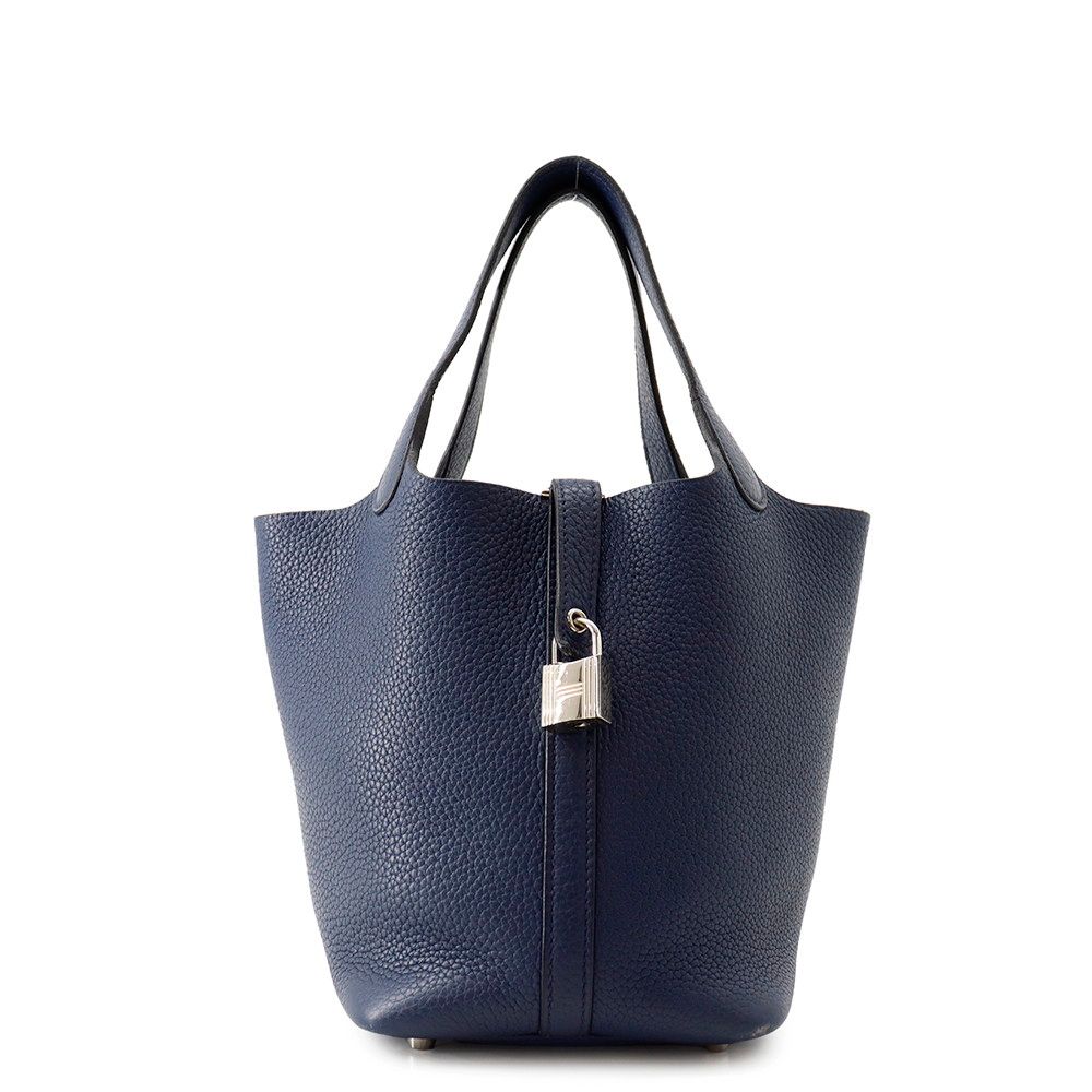 Hermes Handbag Picotin Lock PM Blue Saphir Silver Taurillon Clemence Tote