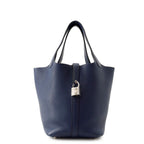 Hermes Handbag Picotin Lock PM Blue Saphir Silver Taurillon Clemence Tote