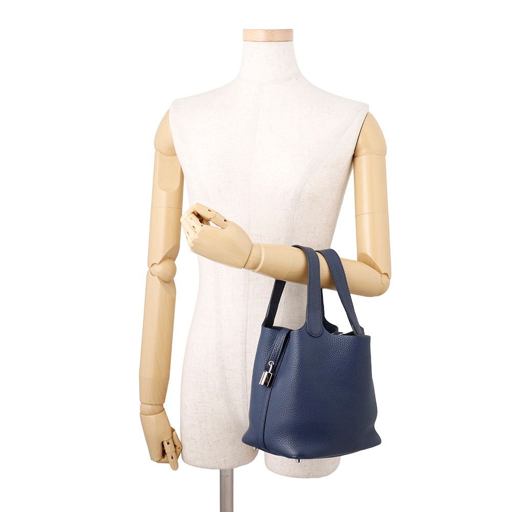 Hermes Handbag Picotin Lock PM Blue Saphir Silver Taurillon Clemence Tote — view 4