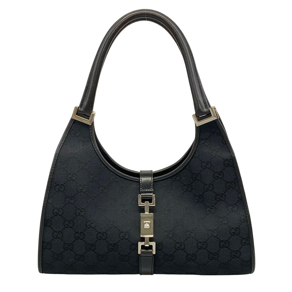 Gucci Shoulder Bag Jackiegg Pattern Black Leather