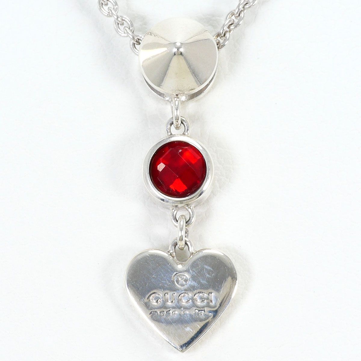 Gucci 925 Sterling Silver Necklace Red Topaz 41