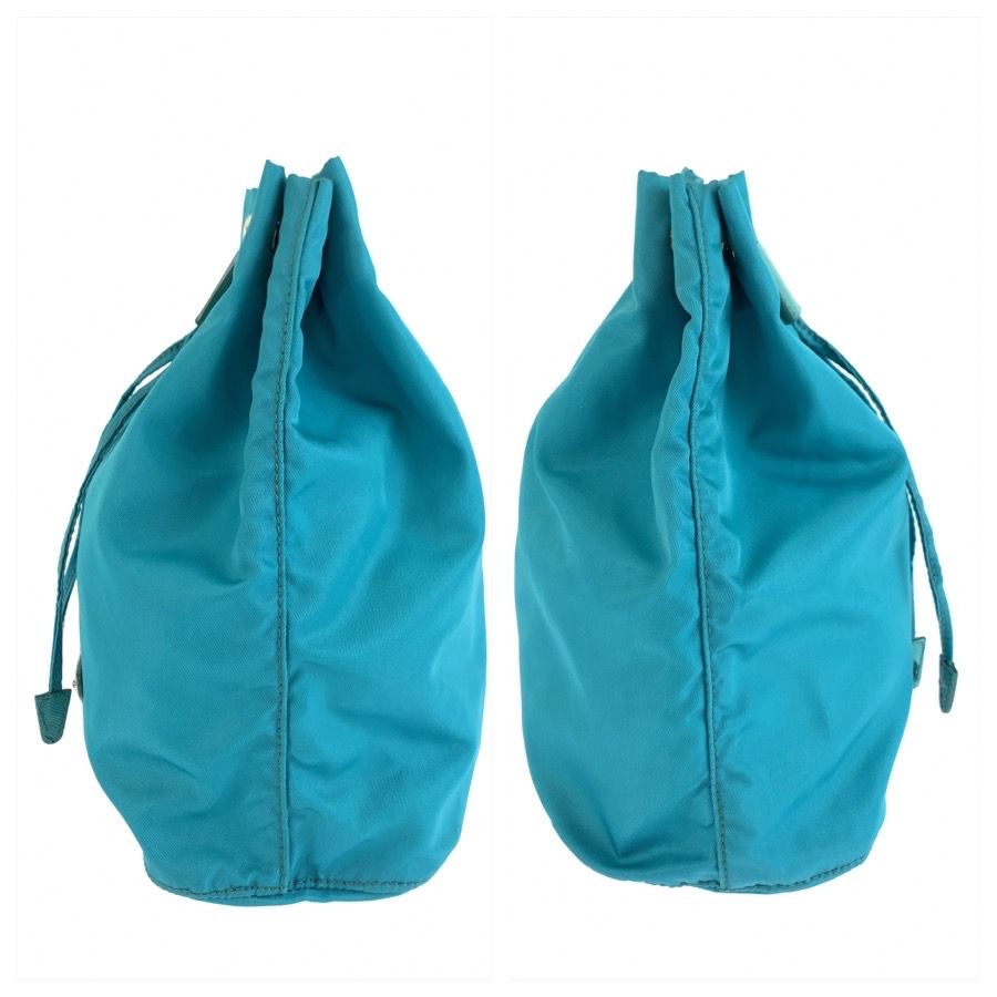 Prada Tessuto Blue Silver Nylon Leather Pouch Case Drawstring — view 6