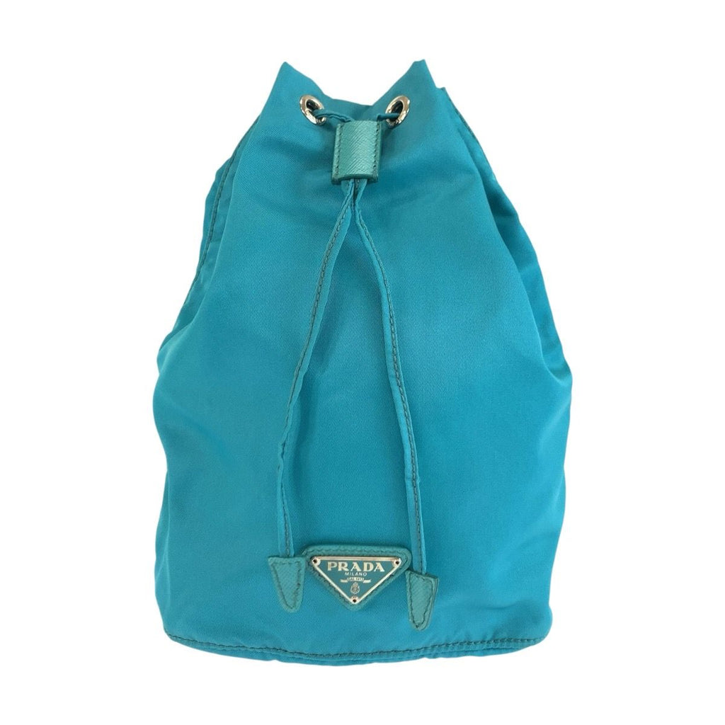 Prada Tessuto Blue Silver Nylon Leather Pouch Case Drawstring