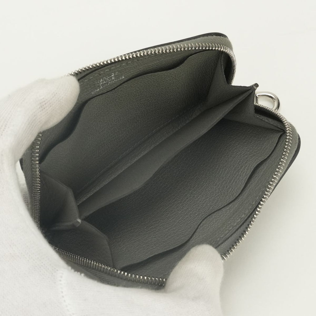 Hermes Zipengo Wallet Coin Purse Evercolor Gris Meyer Gray Silver Compact — view 7