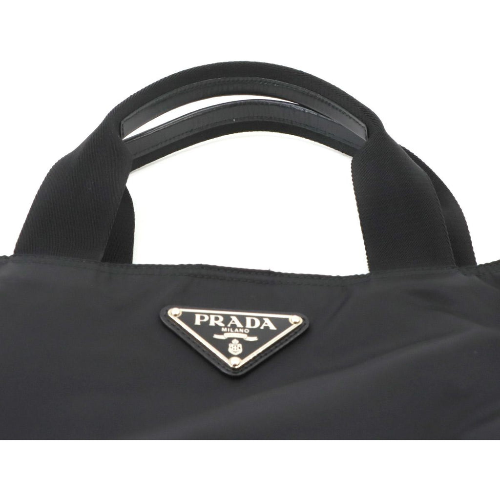Prada 2-Way Tote Shoulder Bag Nylon Leather Nero Silver — view 8