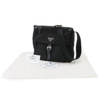 Prada Shoulder Bag Nylon Saffiano Leather Nero Silver Black — view 2