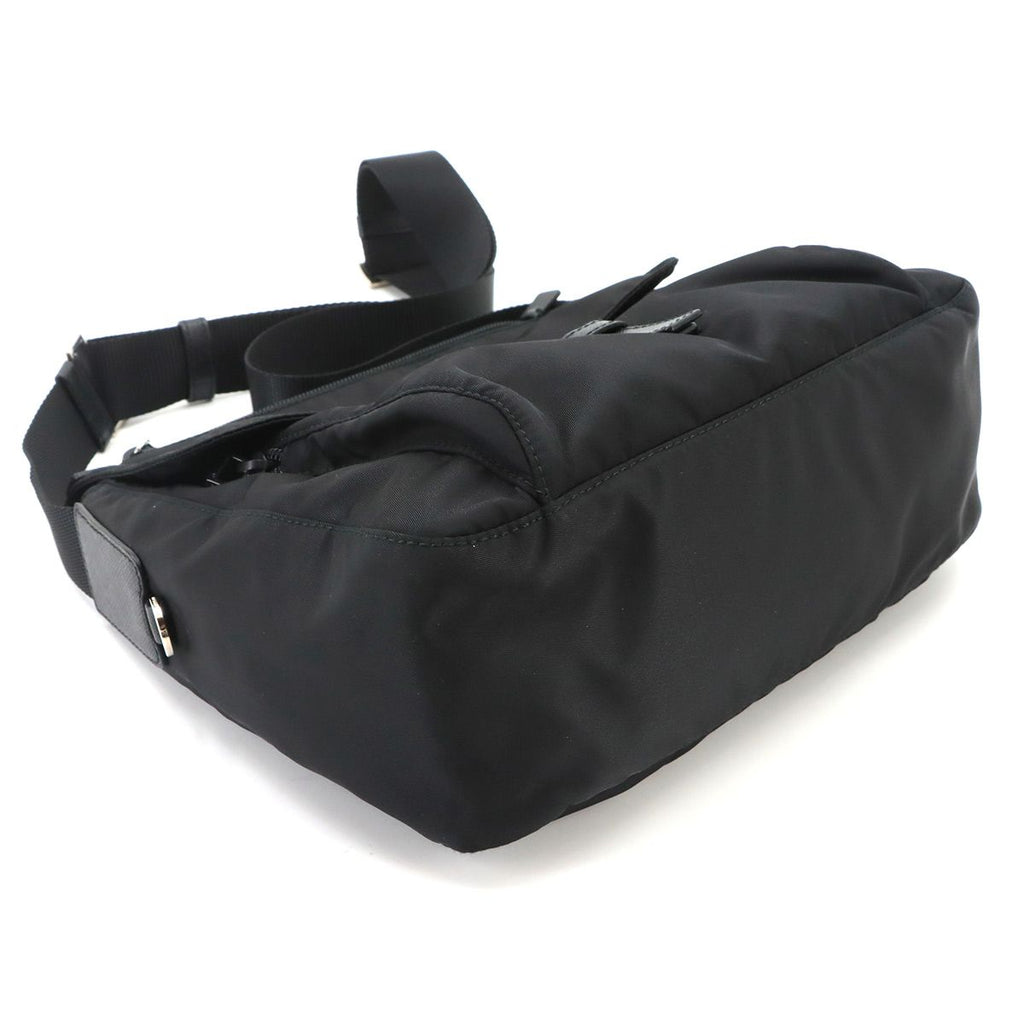 Prada Shoulder Bag Nylon Saffiano Leather Nero Silver Black — view 5