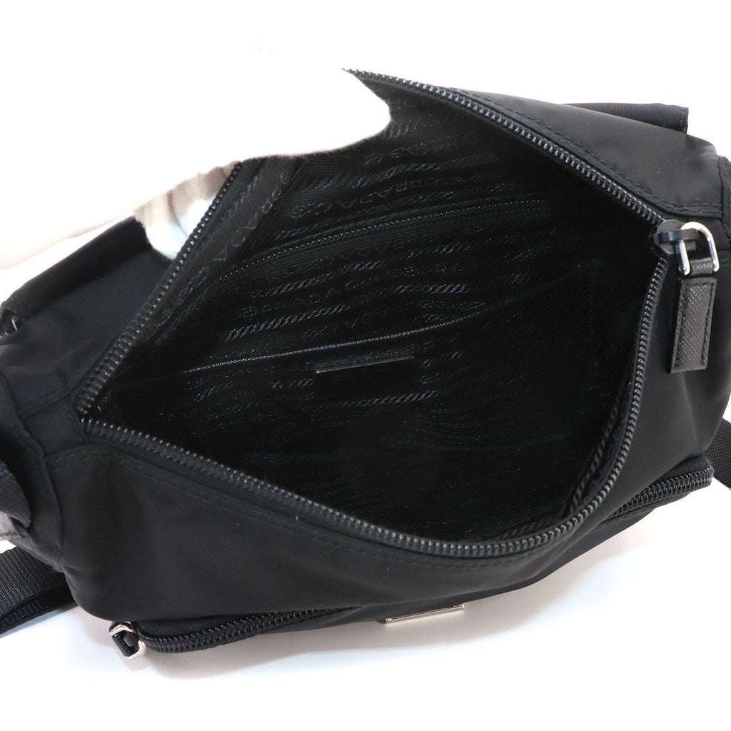 Prada Shoulder Bag Nylon Saffiano Leather Nero Silver Black — view 7