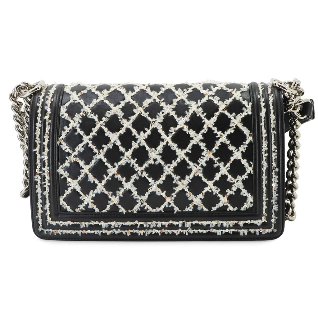 Chanel Boy Small Chain Shoulder Bag Lambskin Black Sequins — view 3