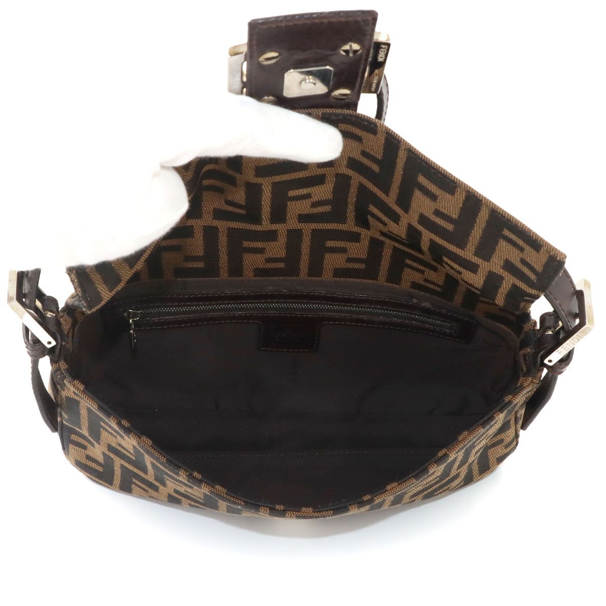 Fendi Zucca Mamma Baguette Shoulder Bag Canvas Leather Brown Silver — view 6