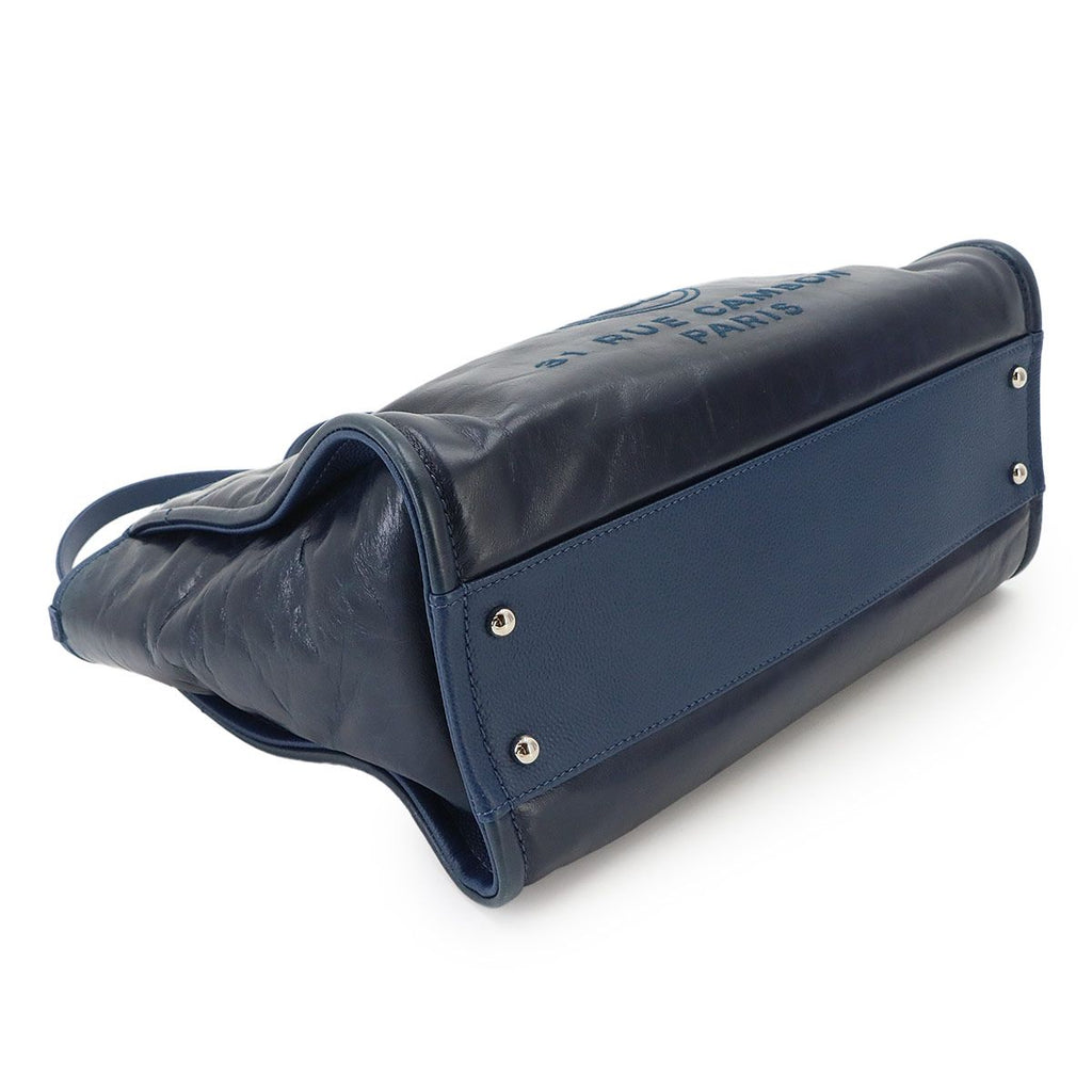 Chanel Deauville Chain Tote Leather Navy Silver — view 5