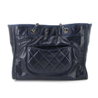 Chanel Deauville Chain Tote Leather Navy Silver — view 3