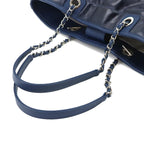 Chanel Deauville Chain Tote Leather Navy Silver — view 6