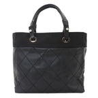 Chanel Paris Biarritz GM Tote Nylon Leather Black Silver — view 3