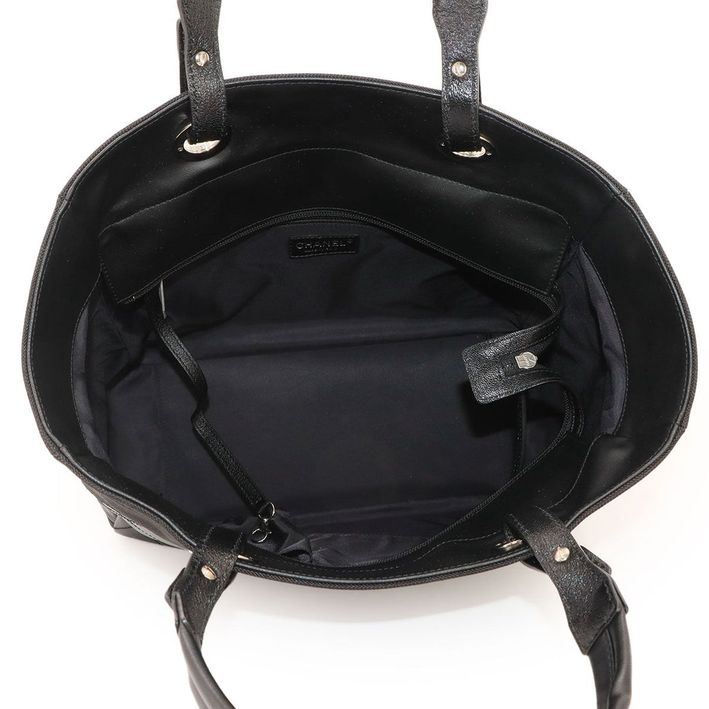 Chanel Paris Biarritz GM Tote Nylon Leather Black Silver — view 7