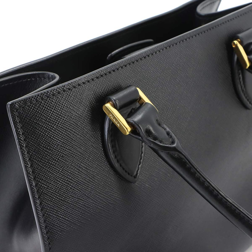 Prada Saffiano 2-Way Bag Leather Nero Black Gold Hand Bag — view 8