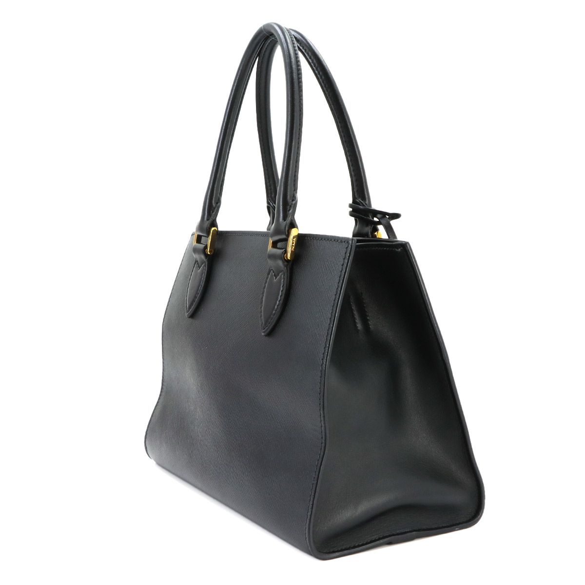 Prada Saffiano 2-Way Bag Leather Nero Black Gold Hand Bag — view 3