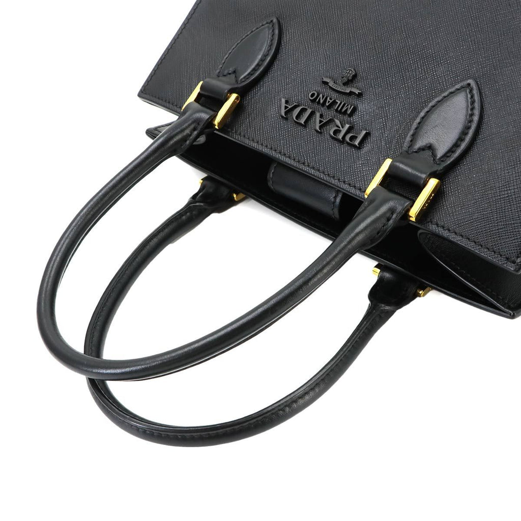 Prada Saffiano 2-Way Bag Leather Nero Black Gold Hand Bag — view 5