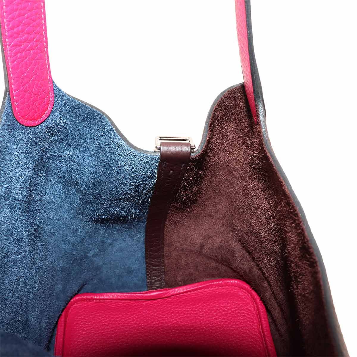Hermes Picotin Lock 22 Casaque 2 Hand Bag Taurillon Clemence Bleu Nuit Rouge — view 8