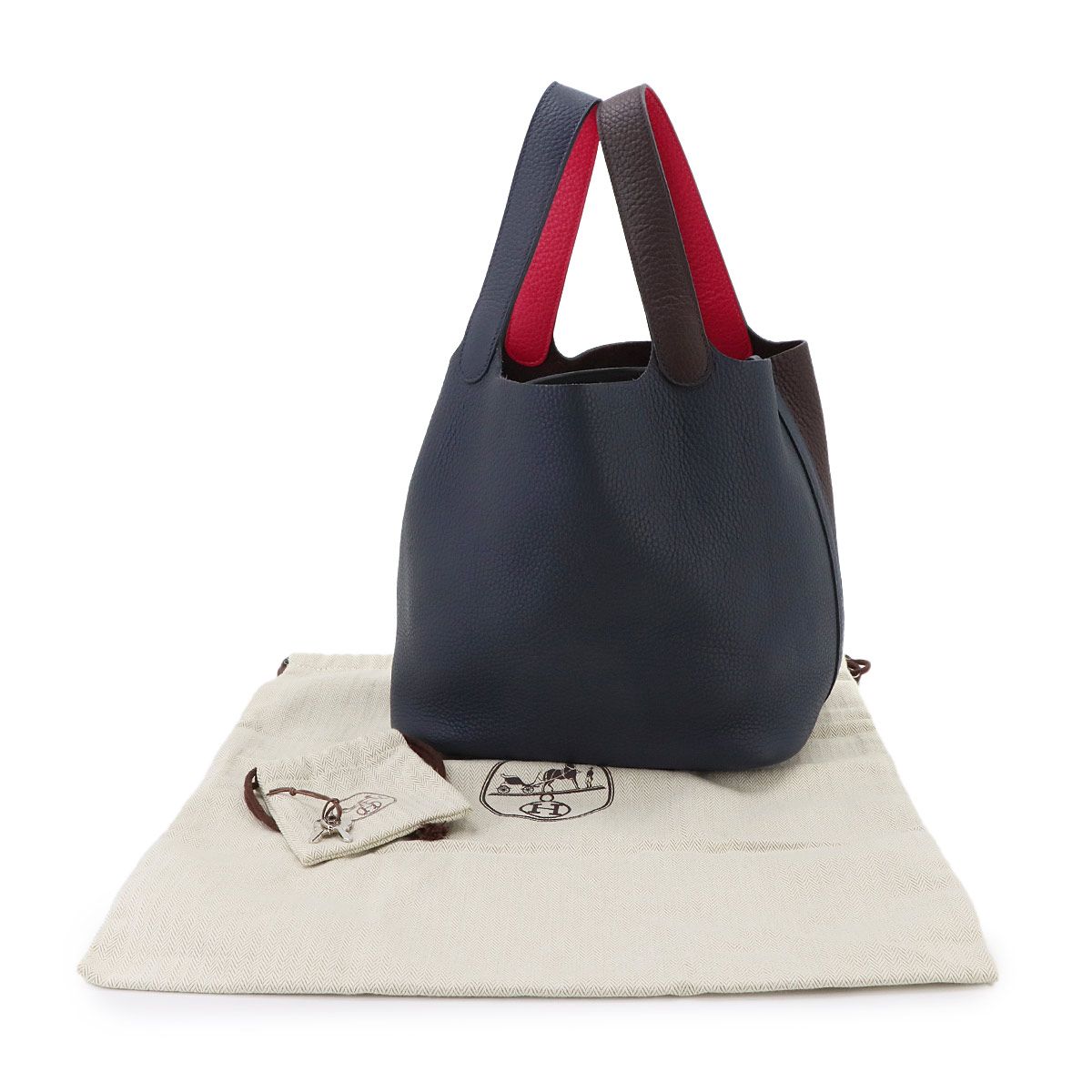 Hermes Picotin Lock 22 Casaque 2 Hand Bag Taurillon Clemence Bleu Nuit Rouge — view 2