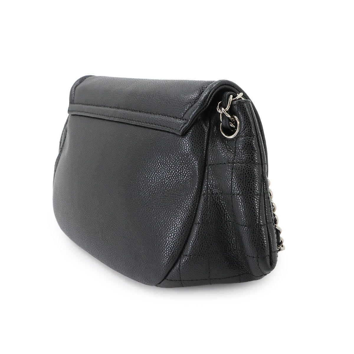 Chanel Half Moon Chain Shoulder Bag Caviar Leather Black Silver — view 3
