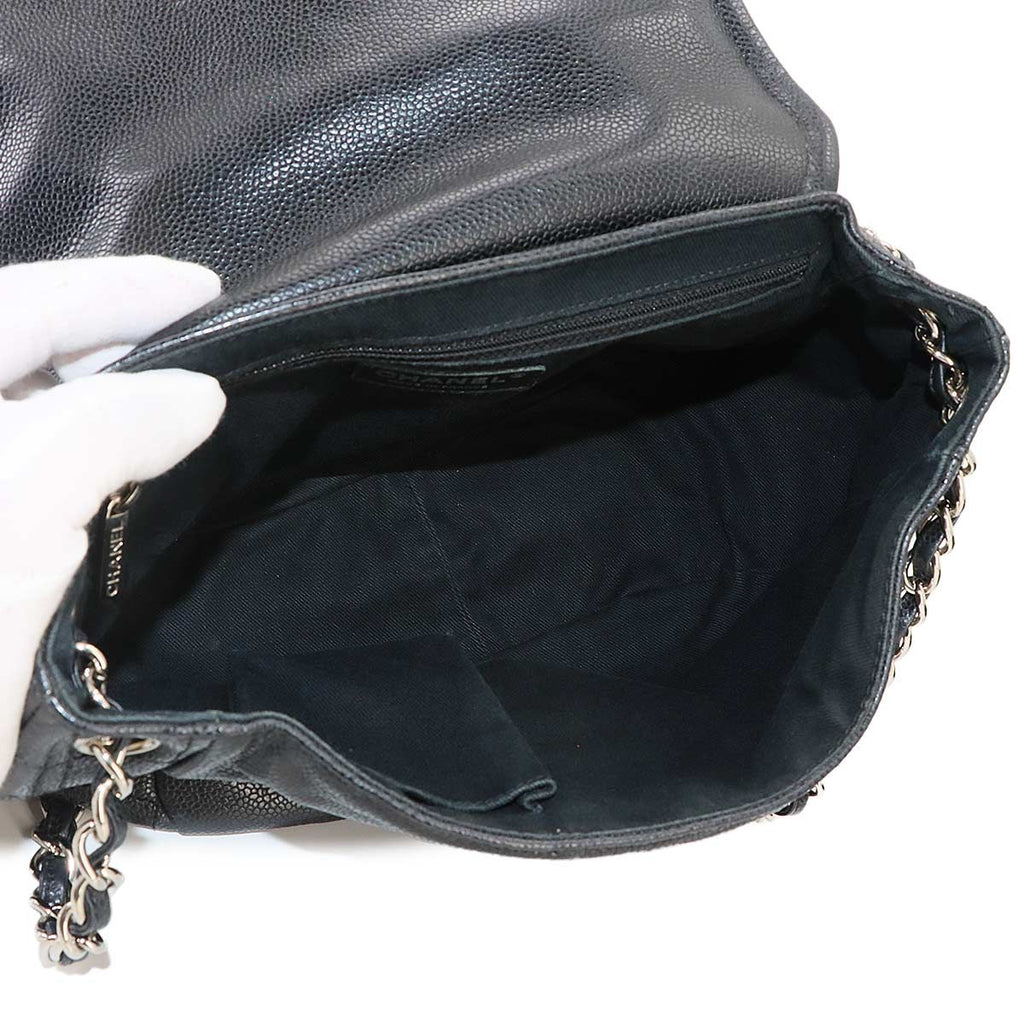 Chanel Half Moon Chain Shoulder Bag Caviar Leather Black Silver — view 6