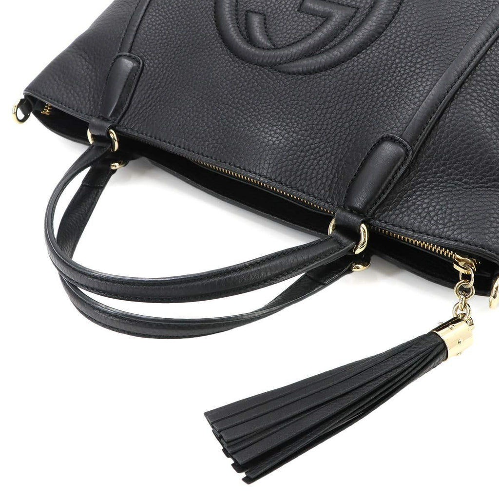 Gucci Soho Interlocking G 2-Way Tote Shoulder Bag Leather Black Gold — view 6