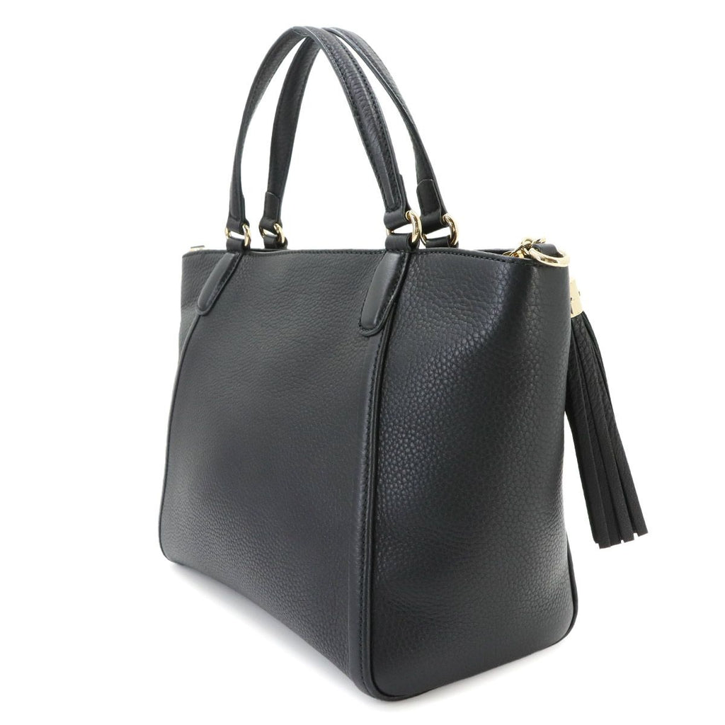 Gucci Soho Interlocking G 2-Way Tote Shoulder Bag Leather Black Gold — view 4