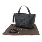 Gucci Soho Interlocking G 2-Way Tote Shoulder Bag Leather Black Gold — view 2
